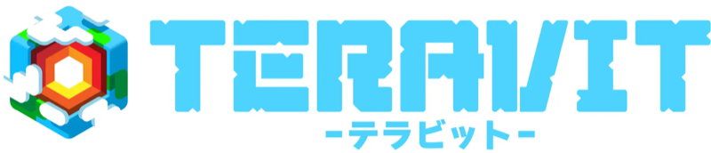 水色の文字で表現されたサンドボックスゲーム『テラビット』のロゴ